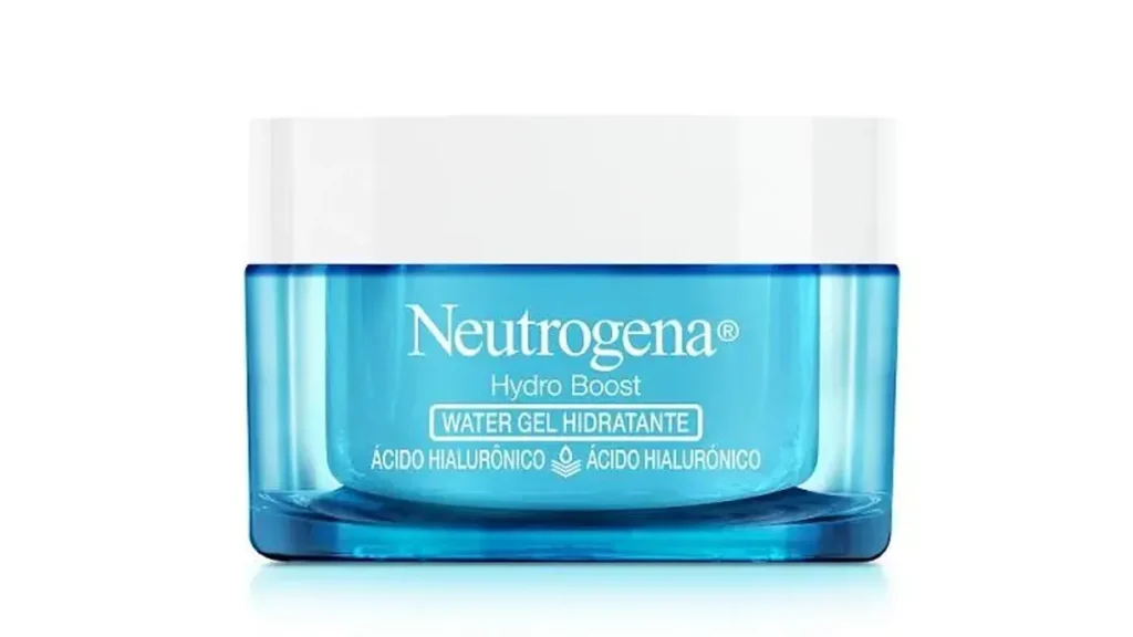 Hidratante facial Neutrogena Hydro Boost Water Gel com ácido hialurônico em fundo infinito destacando a textura leve