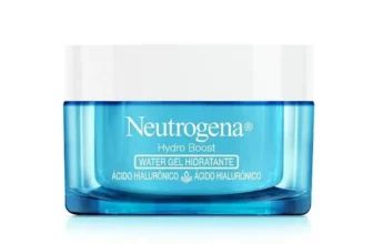 Hidratante facial Neutrogena Hydro Boost Water Gel com ácido hialurônico em fundo infinito destacando a textura leve
