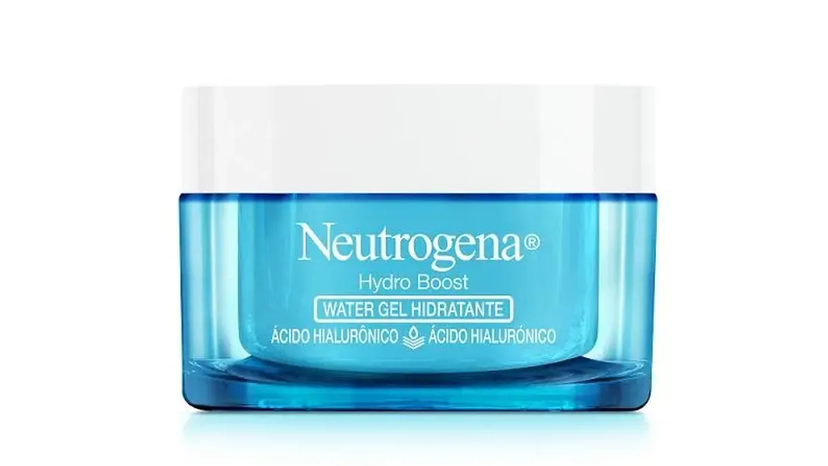Hidratante facial Neutrogena Hydro Boost Water Gel com ácido hialurônico em fundo infinito destacando a textura leve