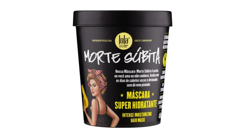 Máscara Morte Súbita Lola Cosmetics 450g pote preto super hidratante em fundo branco